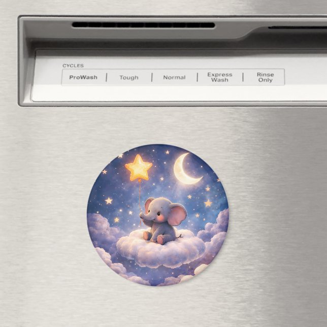 Dreamy elephant and midnight stars round large mag magnet (In Situ (Geschirrspüler))