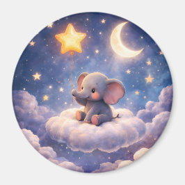 Dreamy elephant and midnight stars round large mag magnet