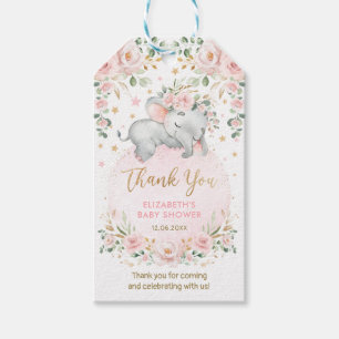Dreamy Elephant Pink Blush Gold Floral Baby Girl Geschenkanhänger
