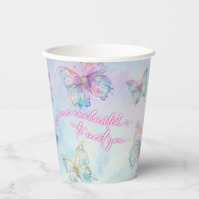 Dreamy Enchanted to Meet You Butterfly Baby Shower Pappbecher (Vorderseite)