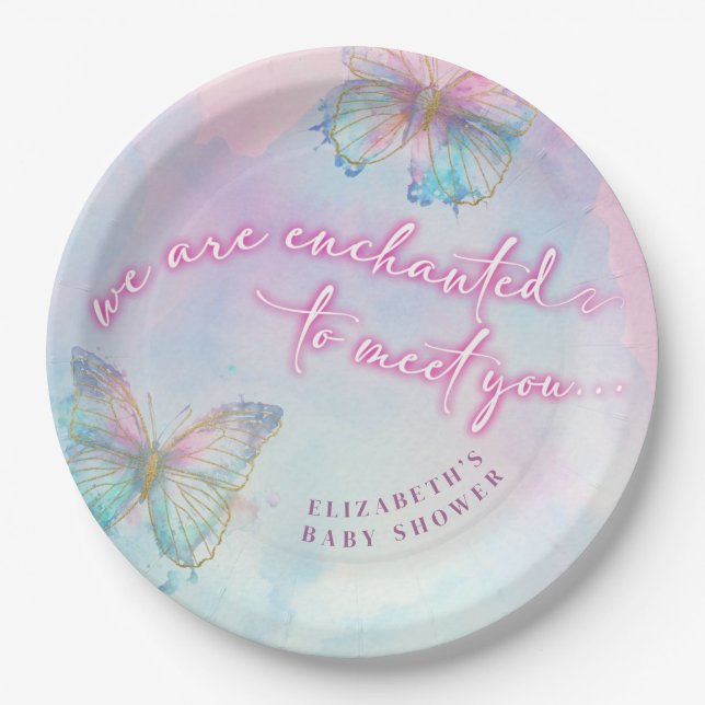 Dreamy Enchanted to Meet You Butterfly Baby Shower Pappteller (Vorderseite)