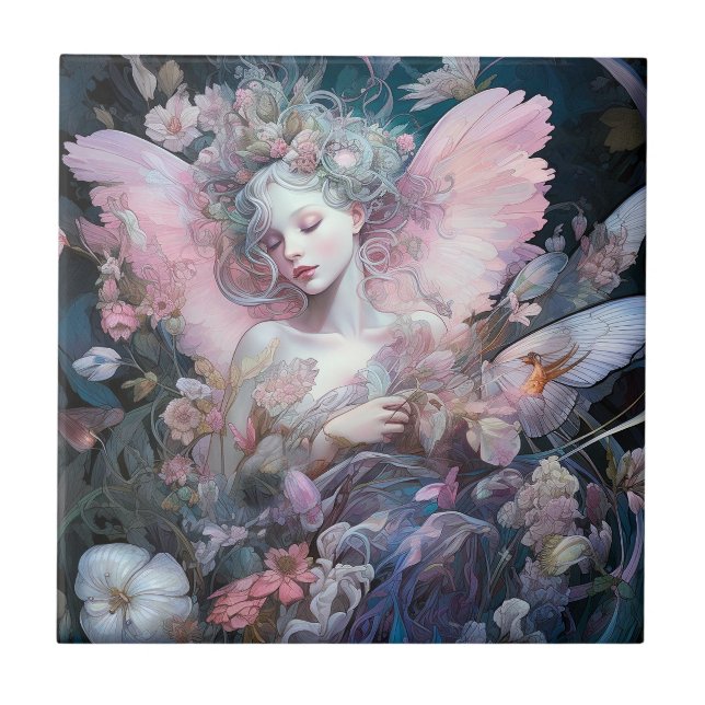 Dreamy Fairy Girl Pink Blue Fantasy Art Fliese (Vorderseite)