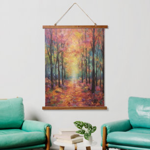 Dreamy Fall Forest Walk Kunst, Dichtung und Musik Wandteppich Mit Holzrahmen