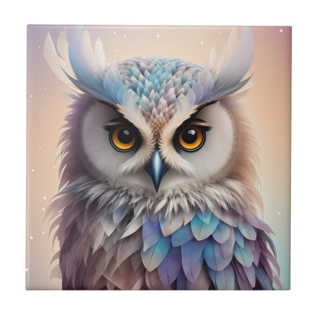 Dreamy Fantasy Owl Soft Pastellfarben Fliese (Vorderseite)