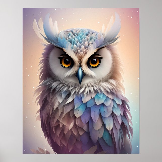 Dreamy Fantasy Owl Soft Pastellfarben Poster (Vorne)