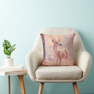 Dreamy Fawn in Pink Autumn Woods Kissen