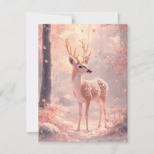 Dreamy Fawn in Pink Autumn Woods Postkarte