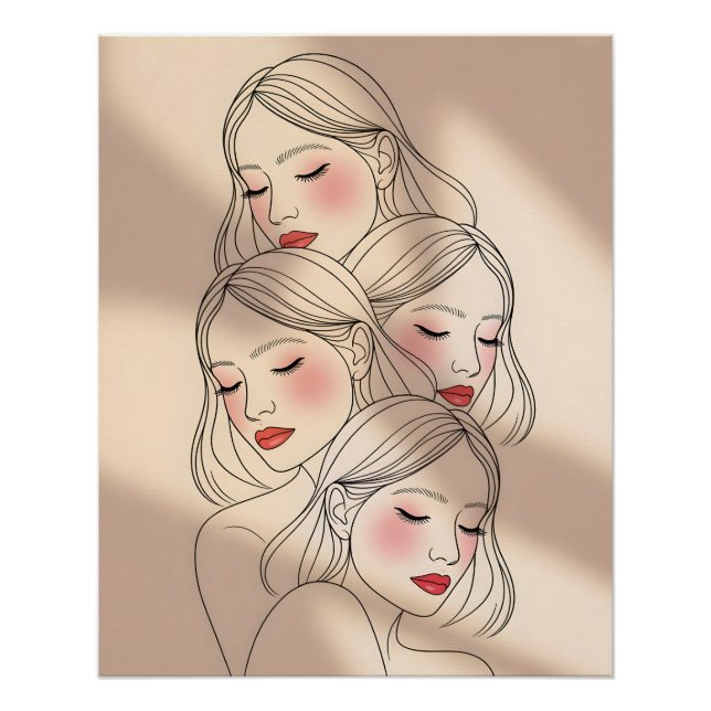 Dreamy Female Faces Print, Closed Eyes, Calming Poster (Vorderseite)