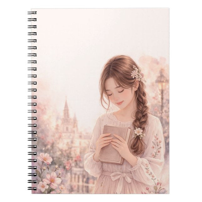 Dreamy Floral Girl Aesthetic Spiral Photo Notebook Notizblock (Vorderseite)