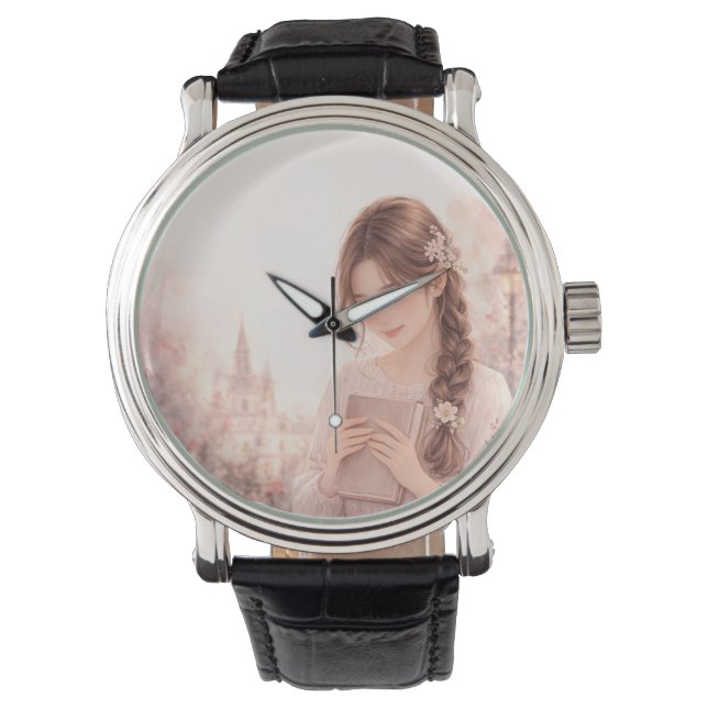 Dreamy Floral Girl Aesthetic Wrist Watch – Cute  Armbanduhr (Vorderseite)