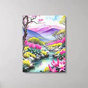 Dreamy Floral Mountain Landschaft Leinwanddruck
