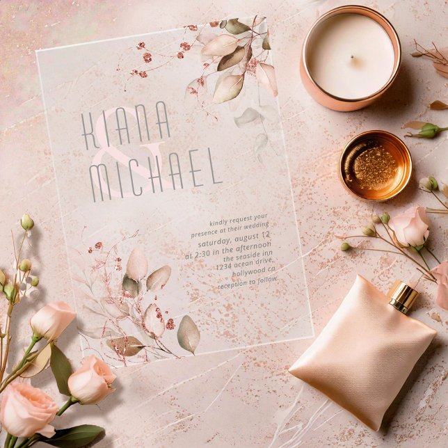 Dreamy Foliage Wedding Blush Pink ID817 Acryleinladungen (Von Creator hochgeladen)