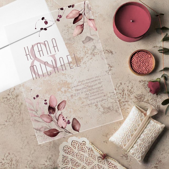 Dreamy Foliage Wedding Burgundy ID817 Acrylic Invi Acryleinladungen (Von Creator hochgeladen)