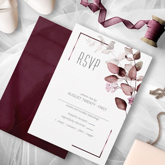Dreamy Foliage Wedding Burgundy ID817 RSVP Karte (Von Creator hochgeladen)