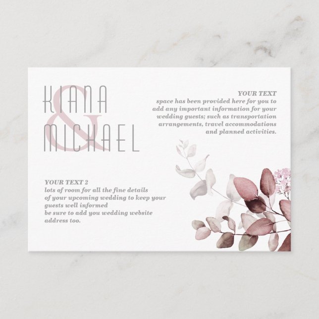 Dreamy Foliage Wedding Details Burgundy ID817 Begleitkarte (Vorderseite)