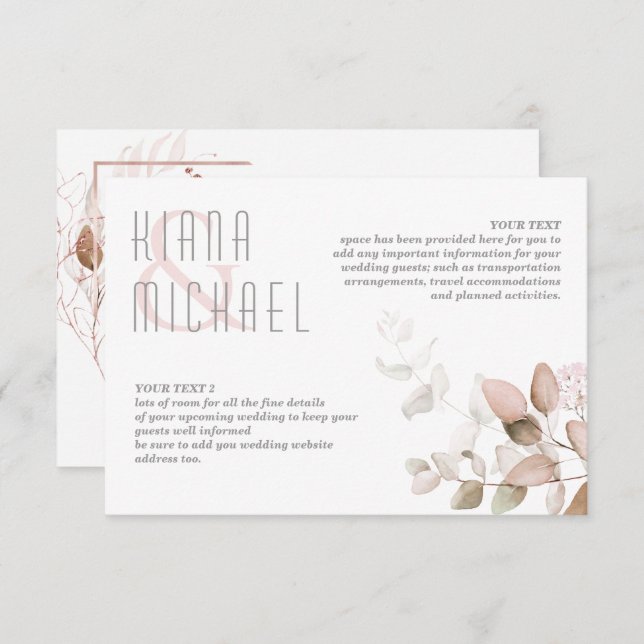 Dreamy Foliage Wedding Details Rosa ID817 Begleitkarte (Vorne/Hinten)
