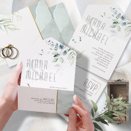 Dreamy Foliage Wedding Green ID817 All In One Einladung