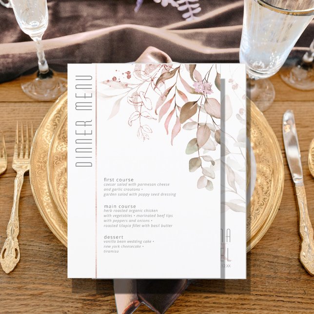 Dreamy Foliage Wedding Menu V2 Blush Pink ID817 Menükarte (Von Creator hochgeladen)