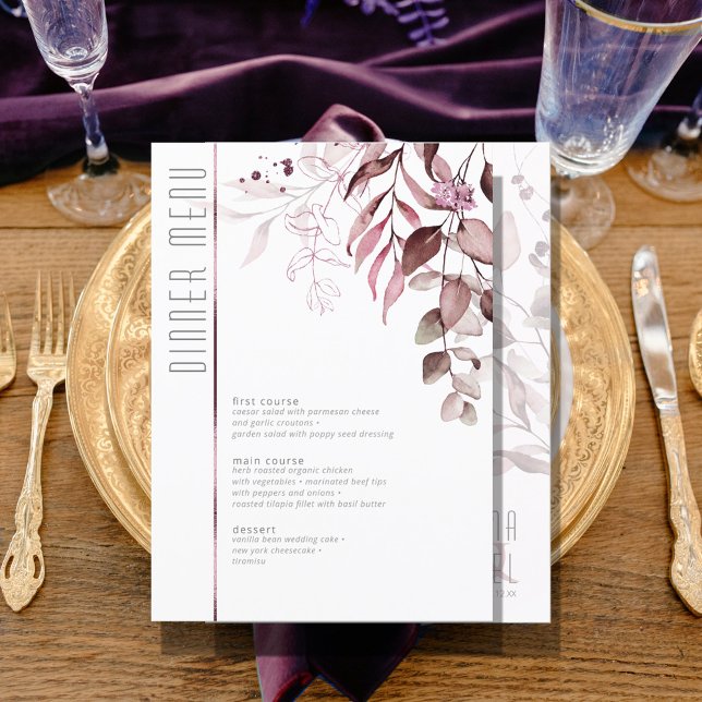 Dreamy Foliage Wedding Menu V2 Burgundy ID817 Menükarte (Von Creator hochgeladen)