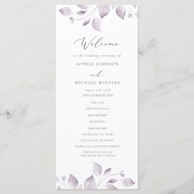 Dreamy Foliage Wedding Program Programm (Vorderseite)