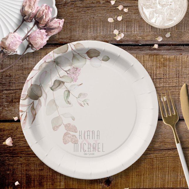 Dreamy Foliage Wedding V2 Blush Pink ID817 Pappteller (Von Creator hochgeladen)