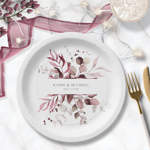 Dreamy Foliage Wedding V3 Burgundy ID817 Pappteller