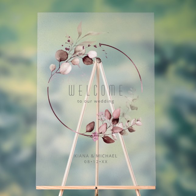 Dreamy Foliage Wedding Welcome Burgundy ID817 Acrylschild (Neutral)