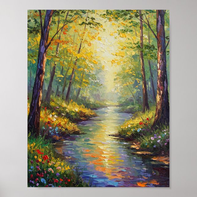 Dreamy Forest Stream | Impressionist Style Poster (Vorne)