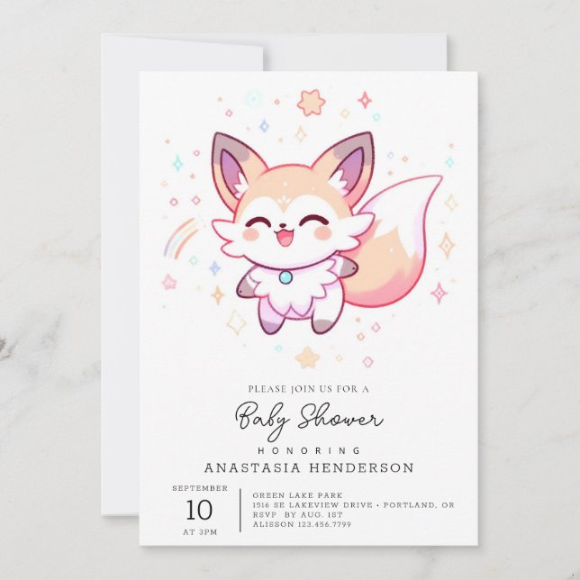 Dreamy Fox Baby Dusche Einladung (Vorderseite)