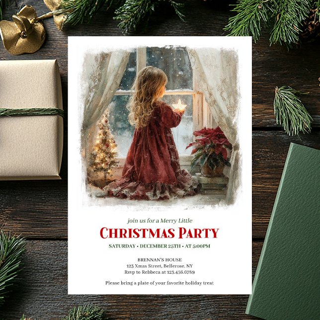 Dreamy girl awaits Santa printable holiday invite Einladung (Dreamy girl awaits Santa printable holiday invitation)