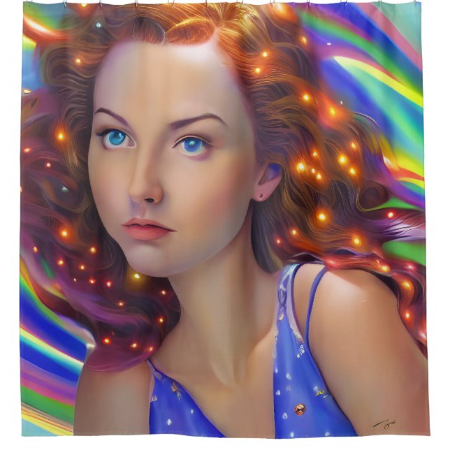 Dreamy Girl mit Rainbow Lights Duschvorhang (Vorderseite)
