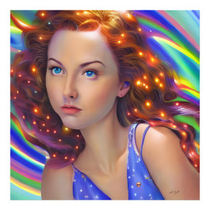 Dreamy Girl mit Rainbow Lights Fotodruck
