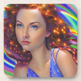 Dreamy Girl mit Rainbow Lights Getränkeuntersetzer