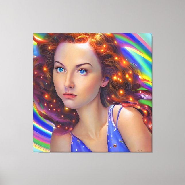 Dreamy Girl mit Rainbow Lights Leinwanddruck (Vorderseite)