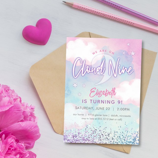Dreamy Girly on Cloud 9. Geburtstag Einladung (Von Creator hochgeladen)