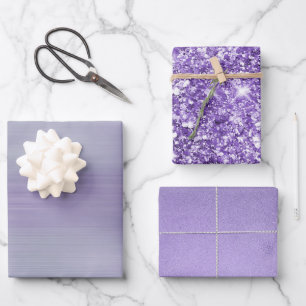Dreamy Glam Lila Lavender Glitzer Geburtstag Geschenkpapier Set
