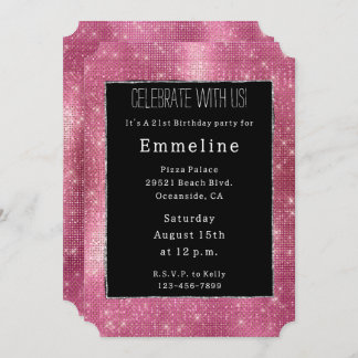 Dreamy Glitzy Pink Black Silver Sparkle Einladung