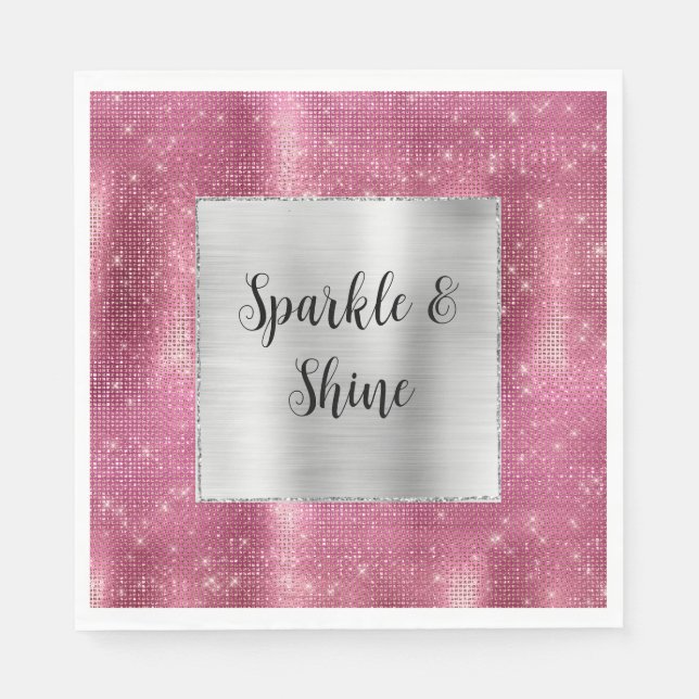 Dreamy Glitzy Pink Silver Sparkle Serviette (Vorderseite)