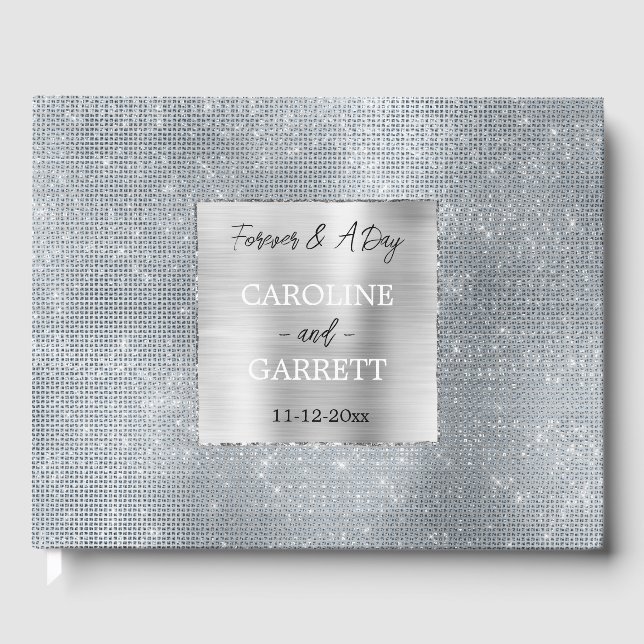 Dreamy Glitzy Silver Glam Sparkle Wedding Gästebuch (Vorderseite)