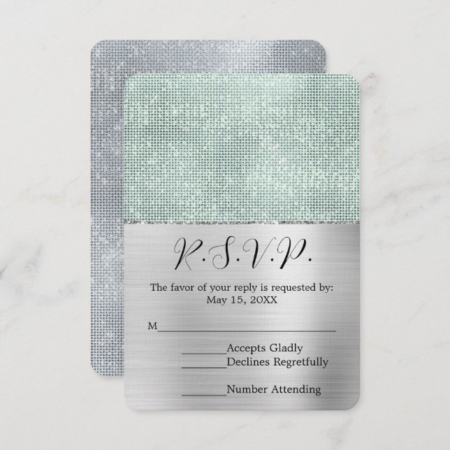 Dreamy Glitzy Silver Mint Sparkle Wedding RSVP (Vorne/Hinten)