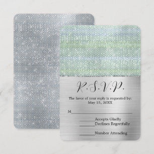 Dreamy Glitzy Silver Mint Sparkle Wedding RSVP Karte