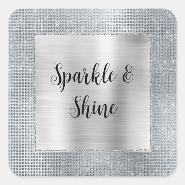 Dreamy Glitzy Silver Sparkle Quadratischer Aufkleber (Vorderseite)