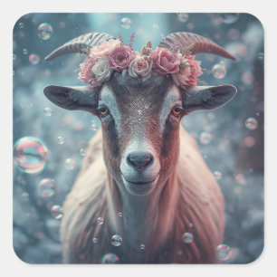 Dreamy Goat Art Quadratischer Aufkleber