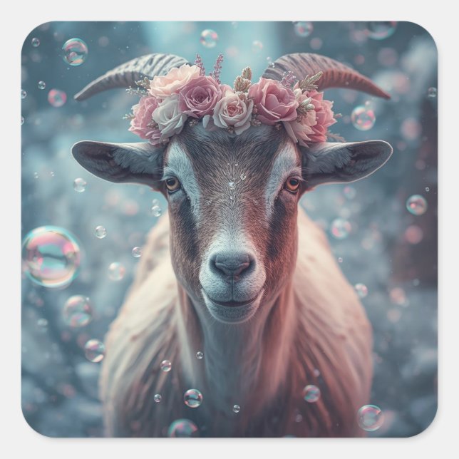 Dreamy Goat Art Quadratischer Aufkleber (Vorderseite)