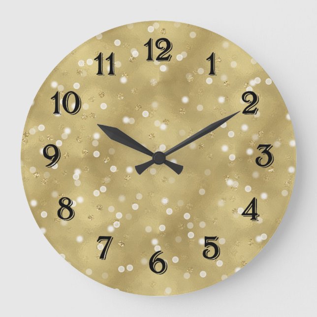 Dreamy Gold Bokeh Confetti Große Wanduhr (Vorderseite)