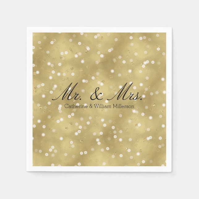 Dreamy Gold Bokeh Confetti Mr. and Mrs Wedding Serviette (Vorderseite)