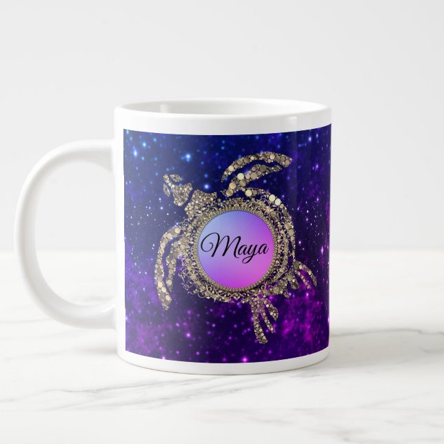 Dreamy Gold Shimmery Sea Turtle Jumbo-Tasse (Links)