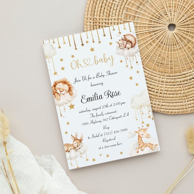 Dreamy Gold Starry Sky Sleeping Animals Dusche Einladung (Von Creator hochgeladen)