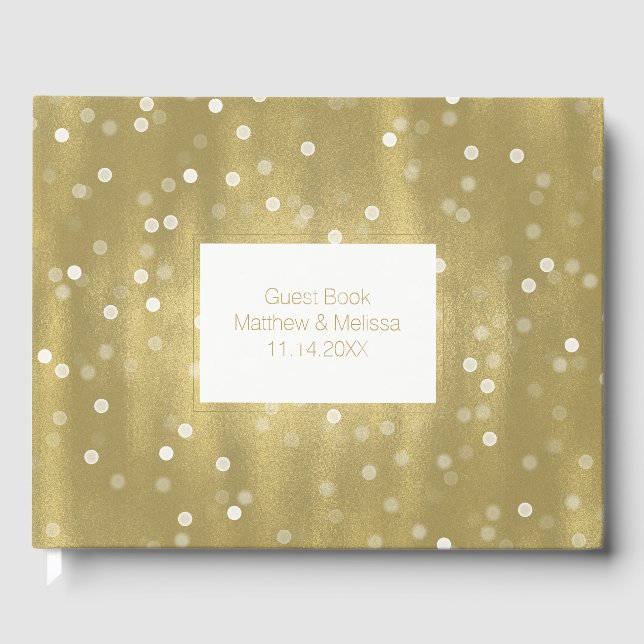 Dreamy Gold und White Confetti Bokeh Wedding Gästebuch (Vorderseite)