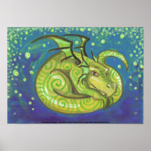 Dreamy Green Dragon Wirble Fantasy Art Poster